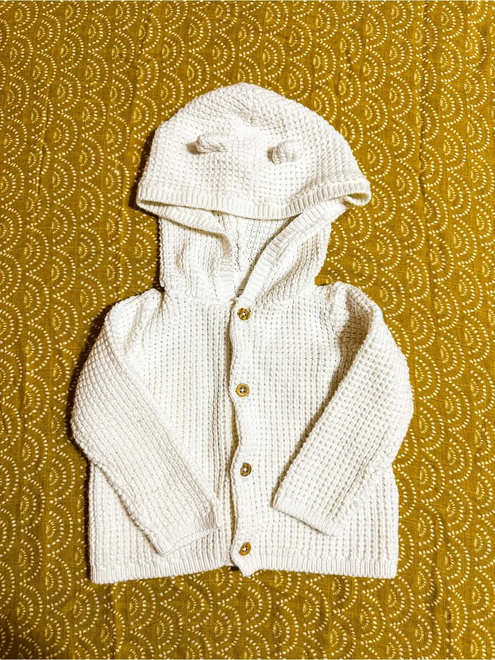 White Knit Hooded Baby Cardigan